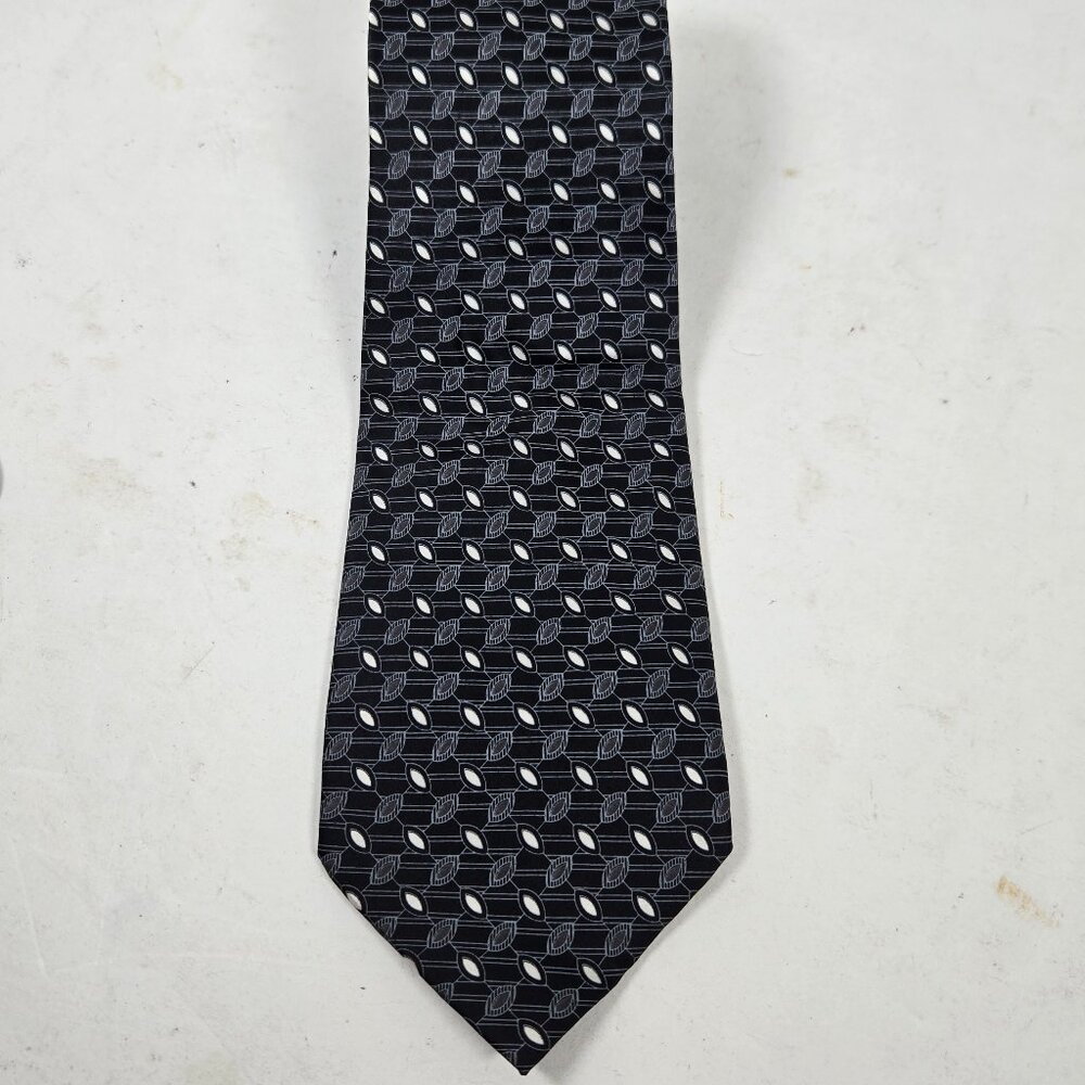 Prescot Bay black white 100% Silk geometric tie Necktie 52469